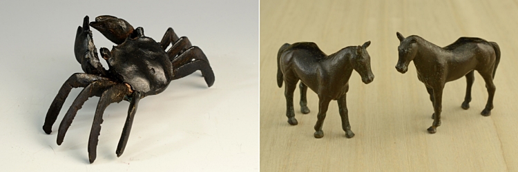 銅製　カニ　馬